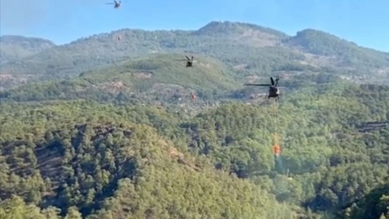 Dalaman'daki Orman Yangınında Askeri Helikopterler Göreve Başladı