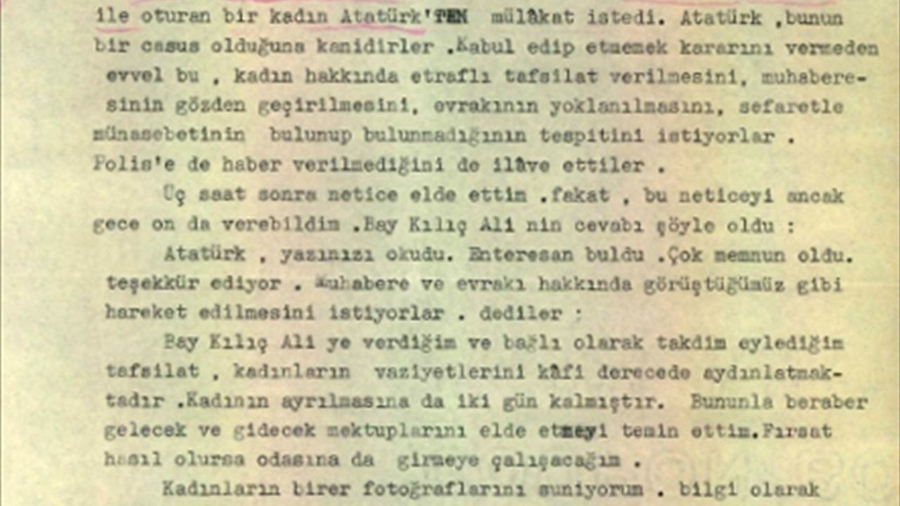 MİT, Atatürk ile Mülakat İsteyen İngiliz Kadın Üzerine Rapor Yayınladı