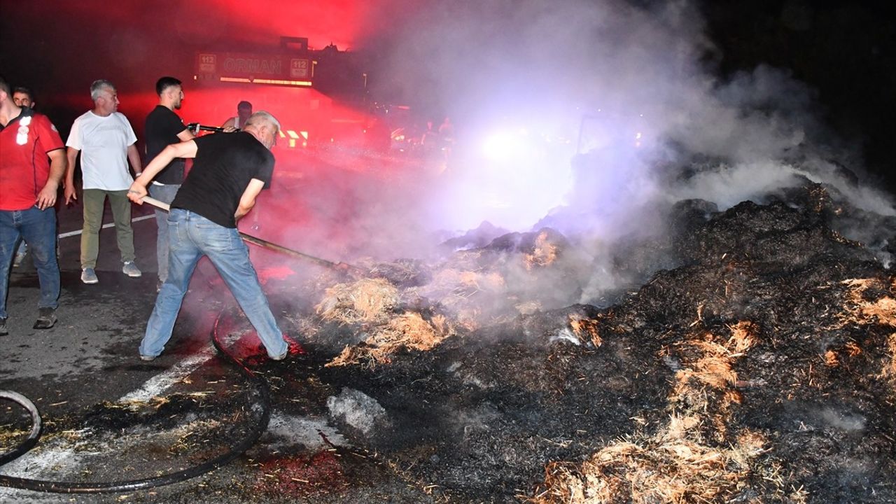 Bilecik'te Traktörün Römorkundaki Saman Balyaları Yandı