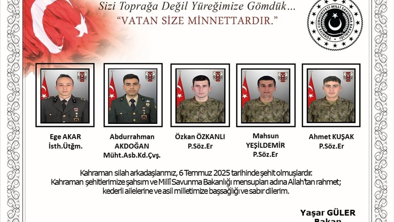 Şehit Askerler İçin Başsağlığı Mesajı
