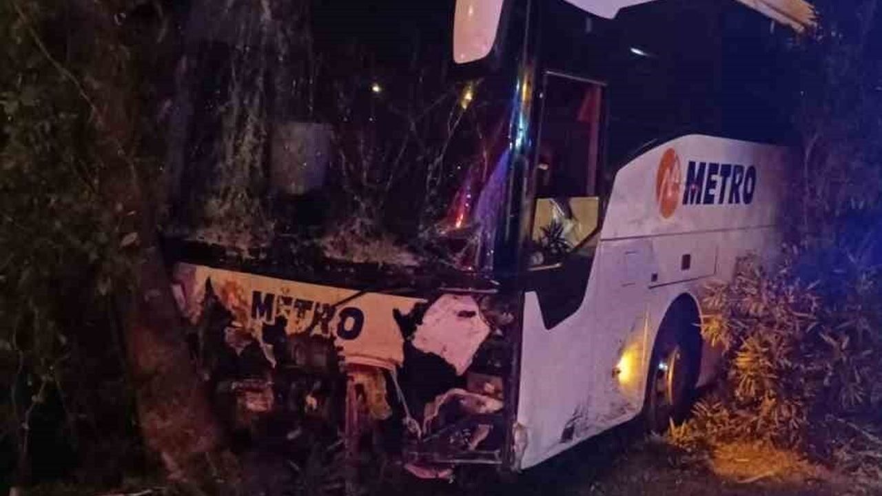 Alanya'da şehirlerarası otobüs refüje çıkarak ağaç ve direğe çarptı — 3 yaralı