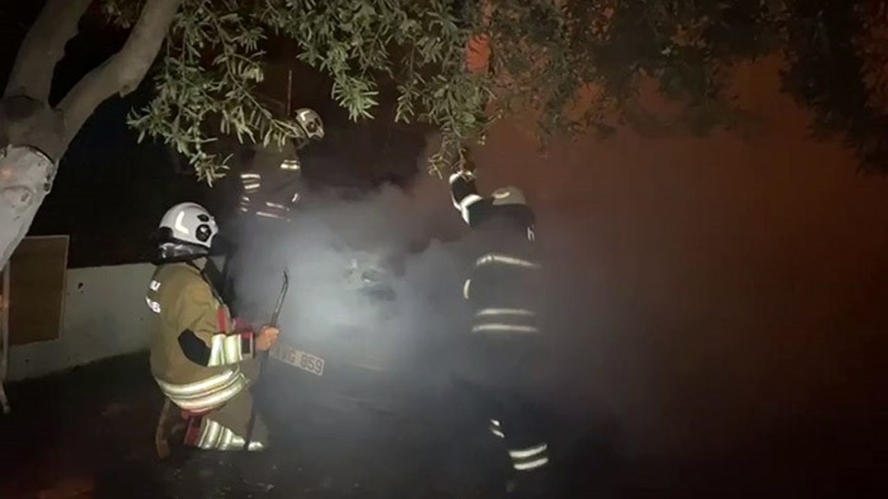 İskenderun'da park halindeki otomobil alevlere teslim oldu