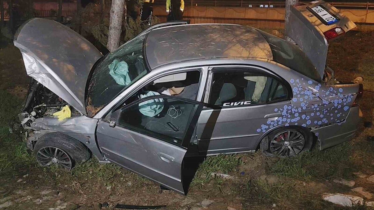 Karabük’te kontrolden çıkan otomobil duvara, direğe ve ağaca çarptı