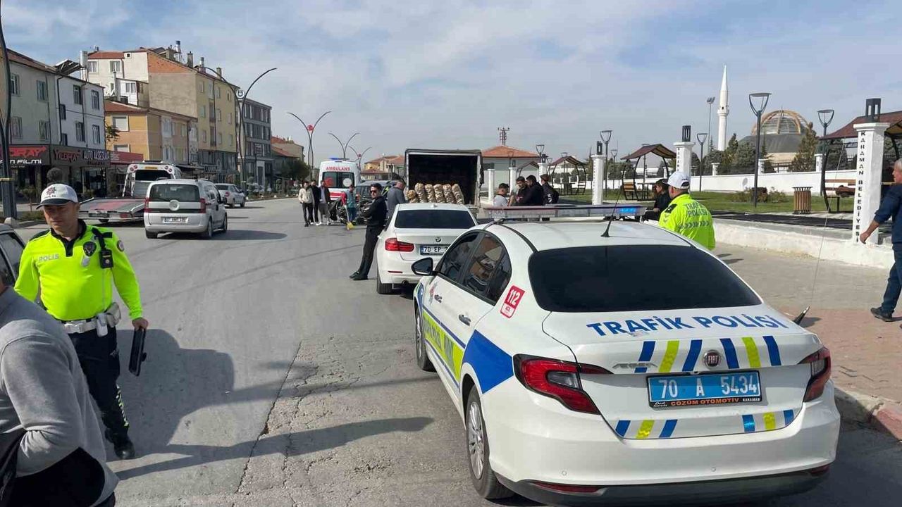 Karaman'da Motosiklet Sürücüsü Kazadan Saniyelerle Kurtuldu