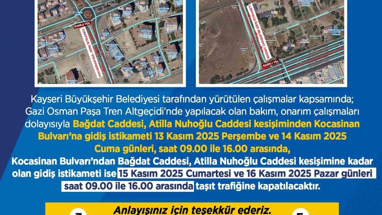 Kayseri Büyükşehir'den sürücülere onarım uyarısı