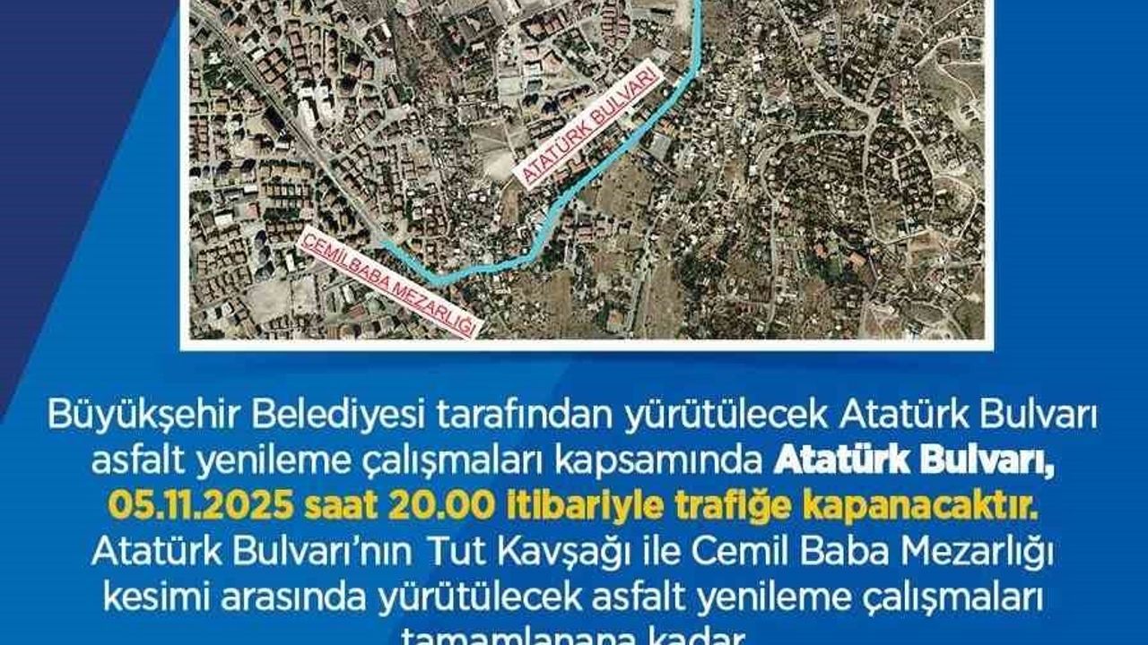 Kayseri'de Asfalt Yenileme Çalışmaları İçin Alternatif Yol Uyarısı