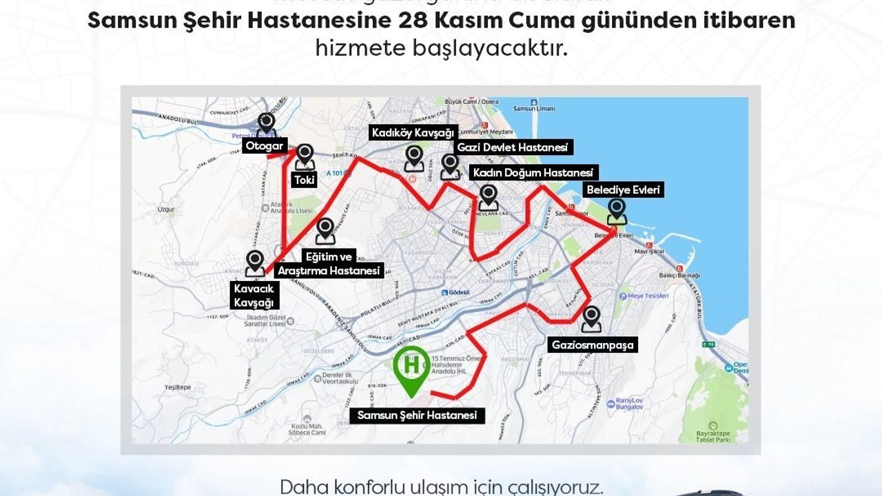 Samsun Şehir Hastanesi'ne yeni ring hatlarıyla erişim başlıyor