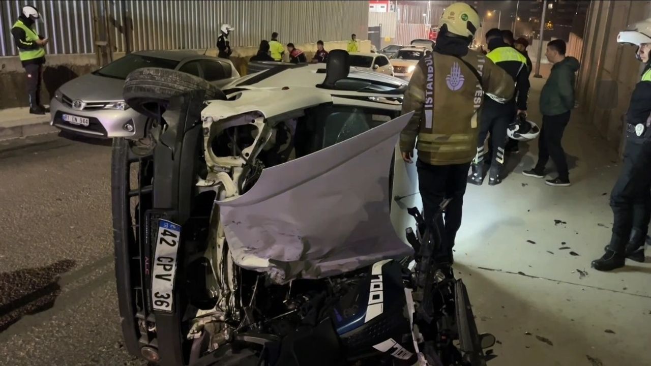 Sarıyer’de otomobil motosikletin üzerine devrildi: 2 yaralı