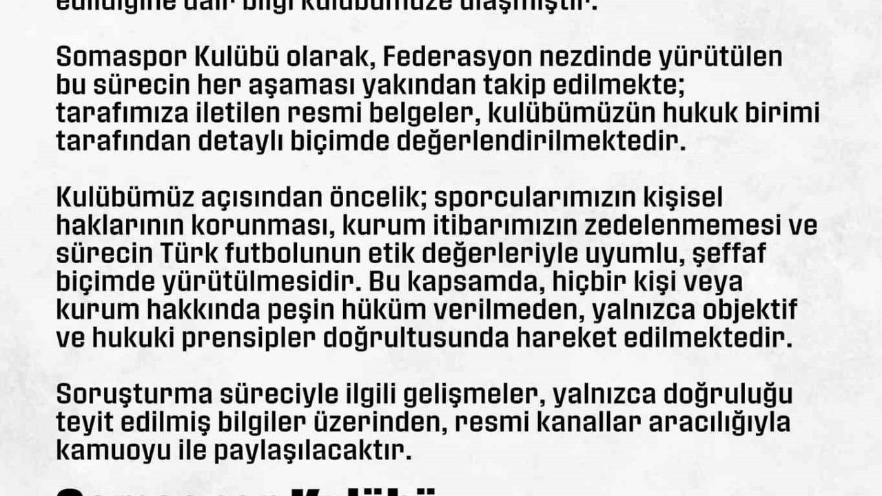 Somaspor’dan PFDK'ya Sevk Edilen Futbolcularla İlgili Resmi Açıklama
