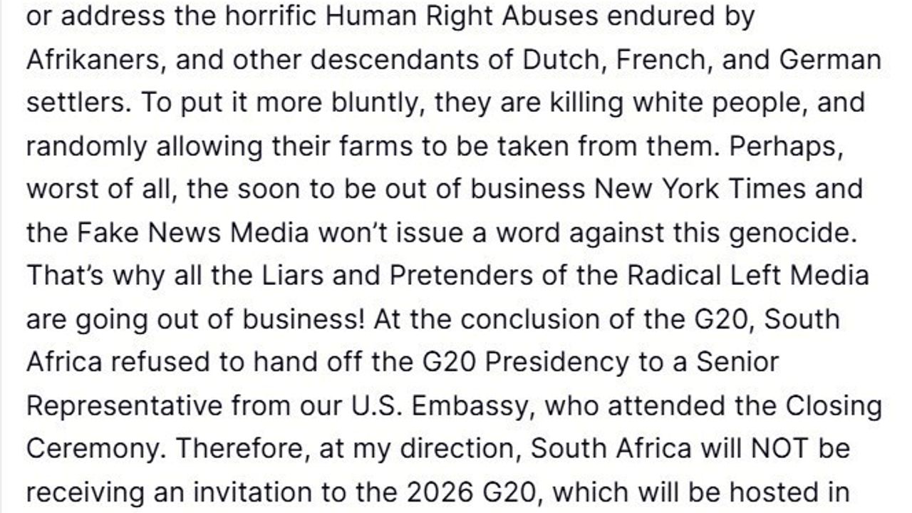 Trump: Güney Afrika 2026 G20 Miami Zirvesi’ne Davet Edilmeyecek