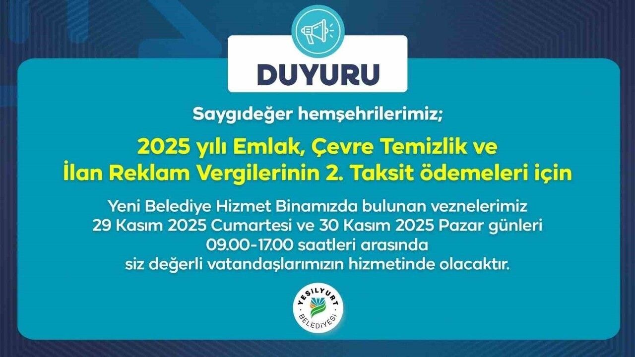 Yeşilyurt Belediyesi vezneleri hafta sonu hizmette