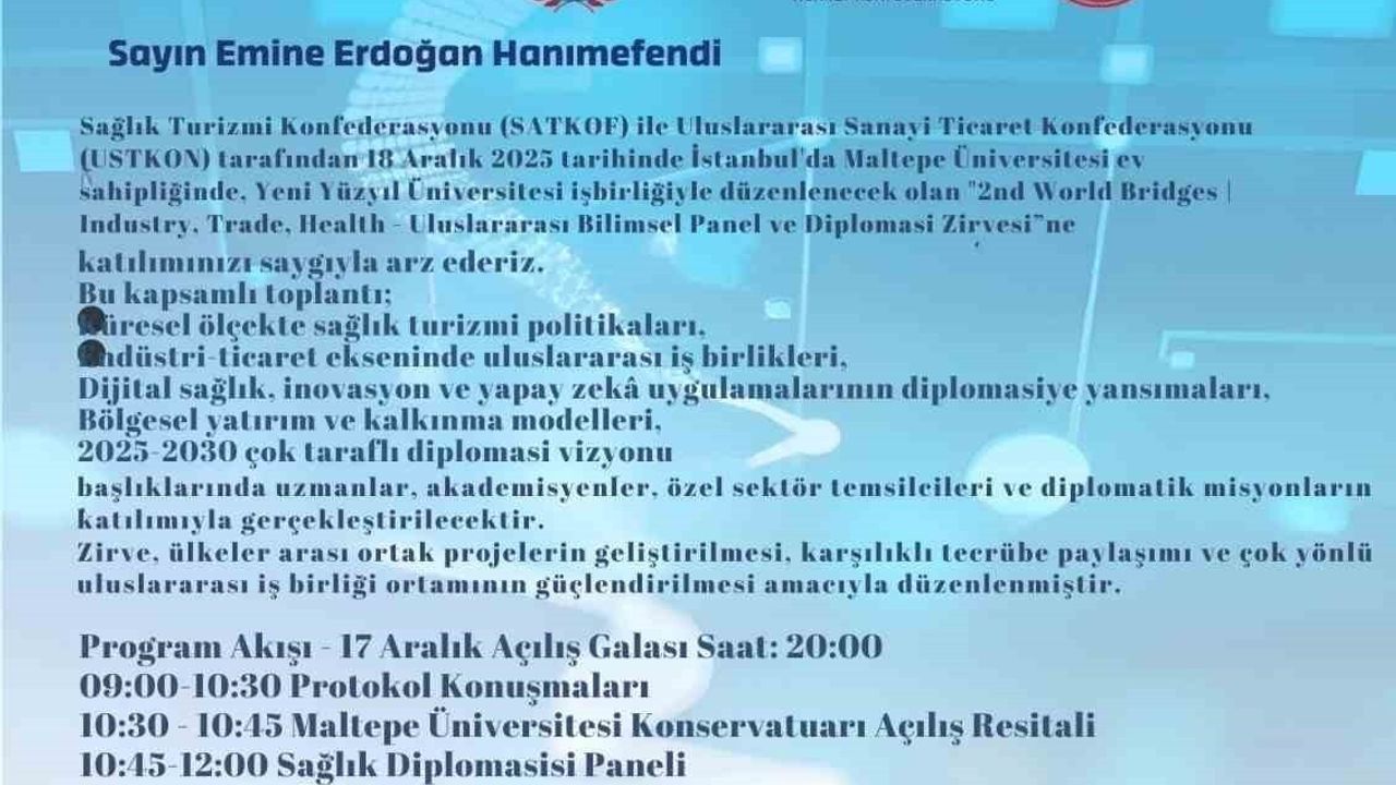 2nd World Bridges Uluslararası Bilimsel Panel ve Diplomasi Zirvesi 17-18 Aralık’ta İstanbul’da