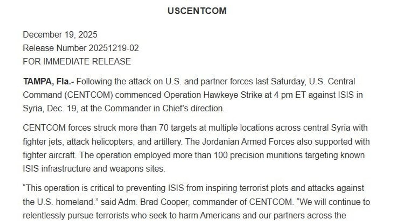 ABD: Hawkeye Operasyonu’yla Suriye’de 70’ten fazla DEAŞ hedefi vuruldu