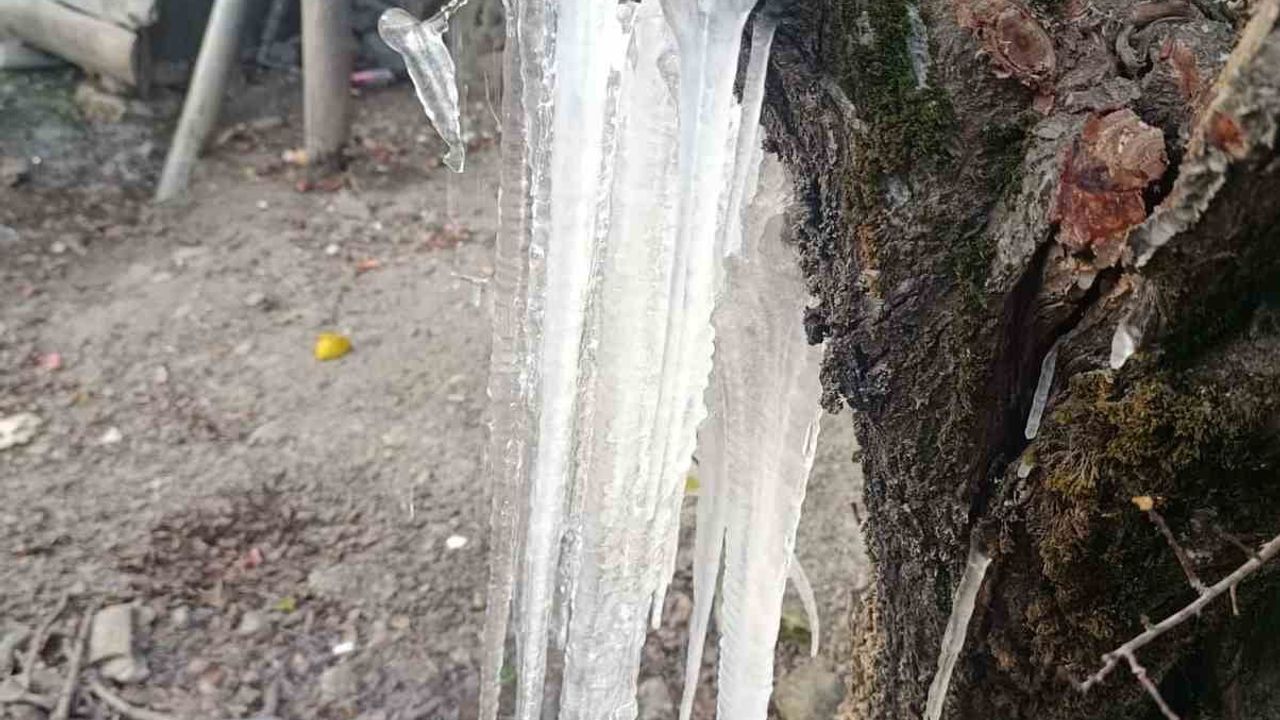 Adana Feke'de su kaynaklarında buz sarkıtları oluştu