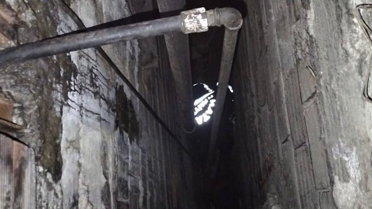 Antakya'da havalandırma boşluğuna düşen yavru kedi itfaiye tarafından kurtarıldı