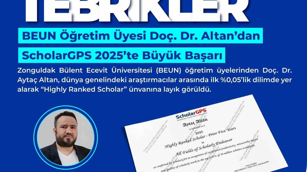 BEUN Öğretim Üyesi Doç. Dr. Aytaç Altan ScholarGPS 2025'te Üst Sıralarda