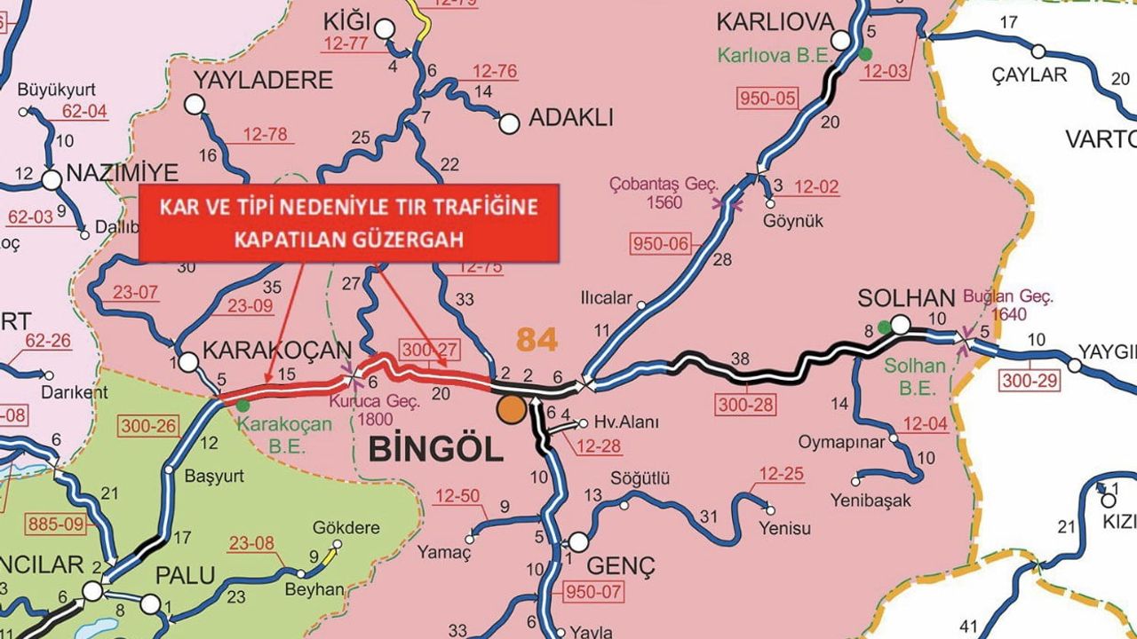 Bingöl-Elazığ Karayolu 0-51 km tır trafiğine kapatıldı