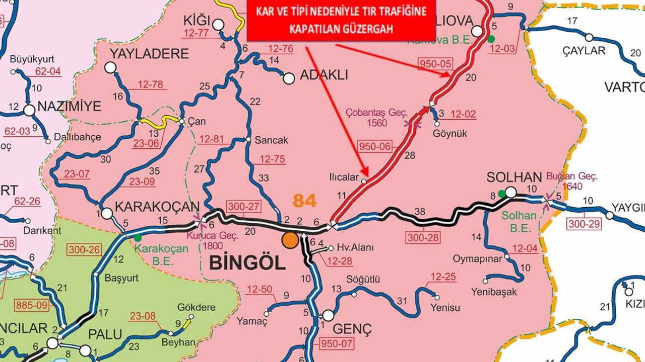 Bingöl-Erzurum karayolu TIR trafiğine kapatıldı