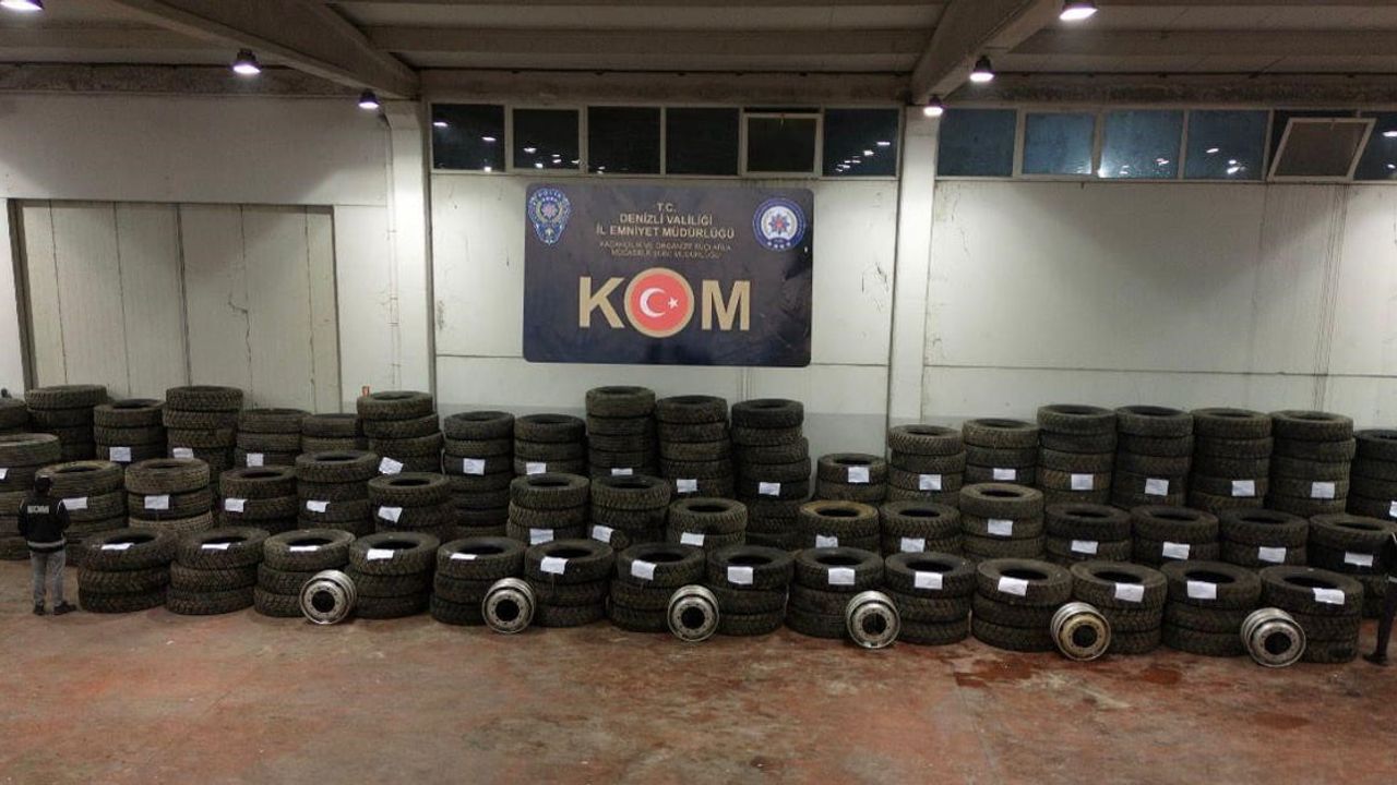 Denizli’de 3 milyon TL değerinde 263 kaçak tır lastiği ve 6 jant ele geçirildi