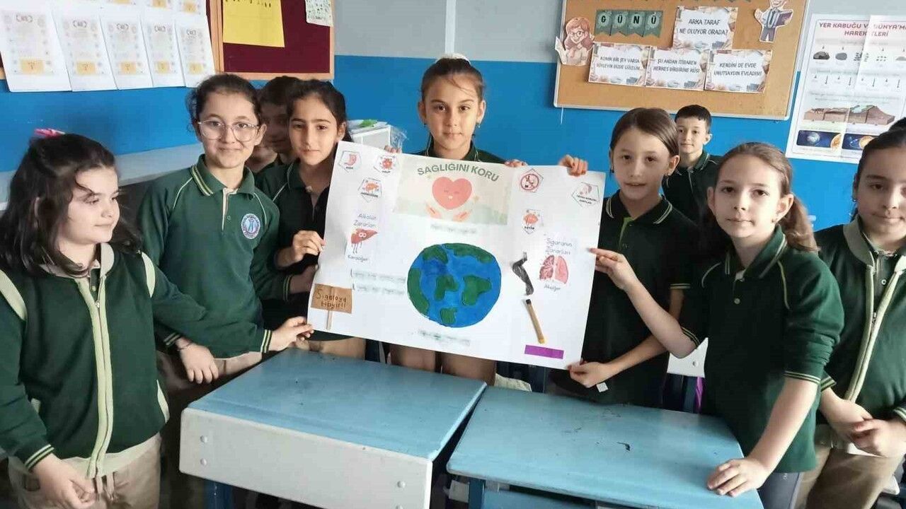 Düzce Karaçalı Süperlik İlkokulu 4/B'den sağlıklı yaşam mesajı