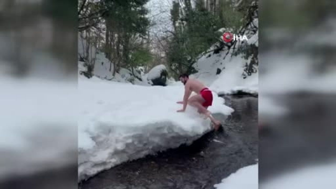 Düzceli Antrenör Muhammed Bişgin, Şortla Karda ve Şelale Altında Antrenman Yaptı