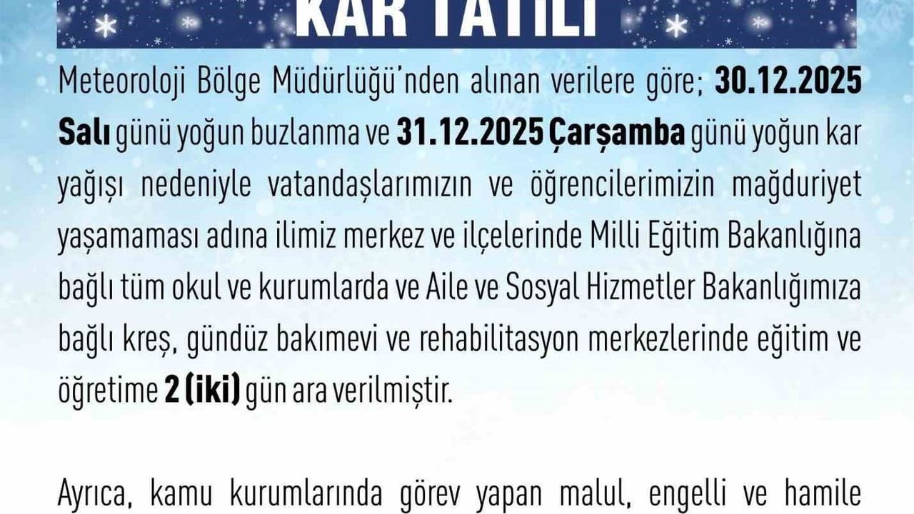 Elazığ'da yoğun buzlanma ve kar yağışı nedeniyle eğitime 2 gün ara