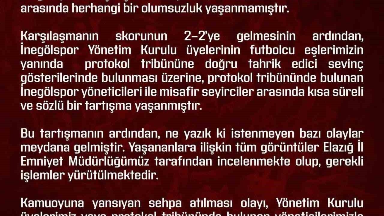 Elazığspor’dan protokol tribünü olaylarına ilişkin resmi açıklama