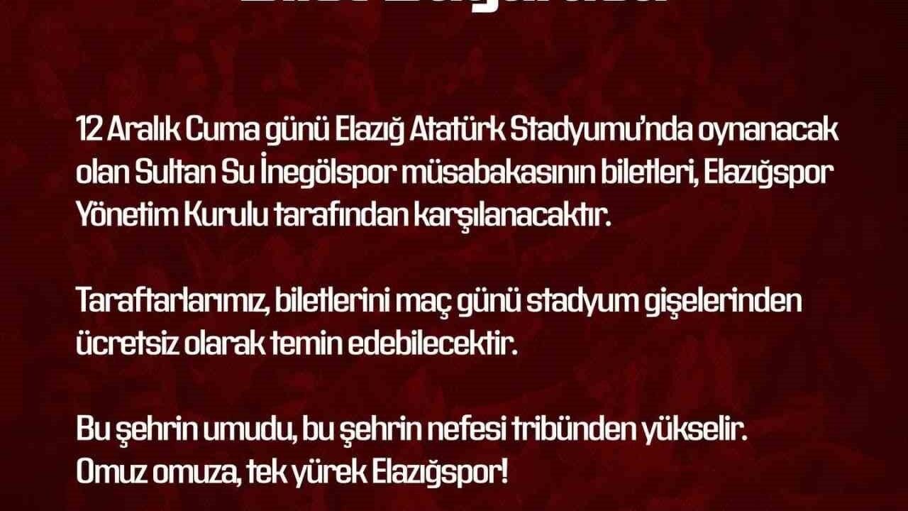 Elazığspor İnegölspor Maçı Biletlerini Ücretsiz Yaptı