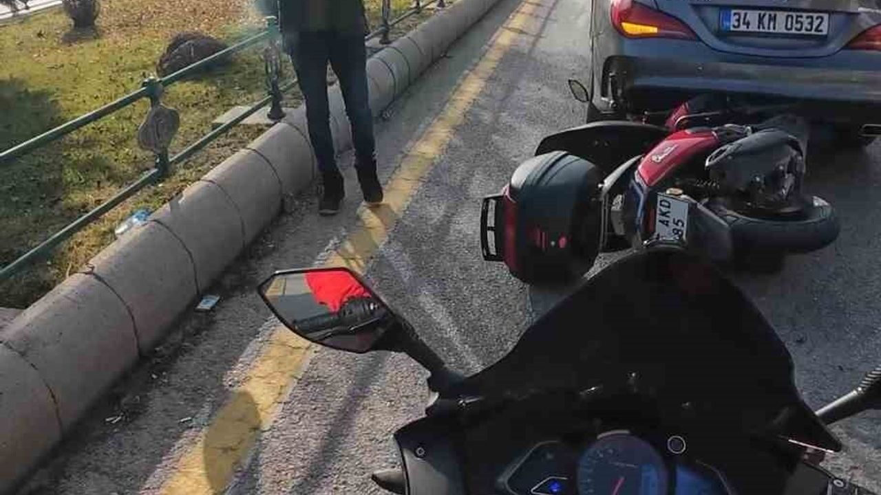 Eskişehir’de aracın altına sıkışan motosiklet kask kamerasında