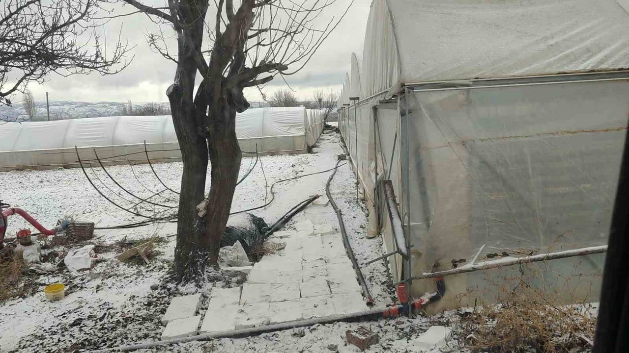 Eskişehir'de seralar buzla kaplandı, çiftçiler donu engellemeye çalışıyor