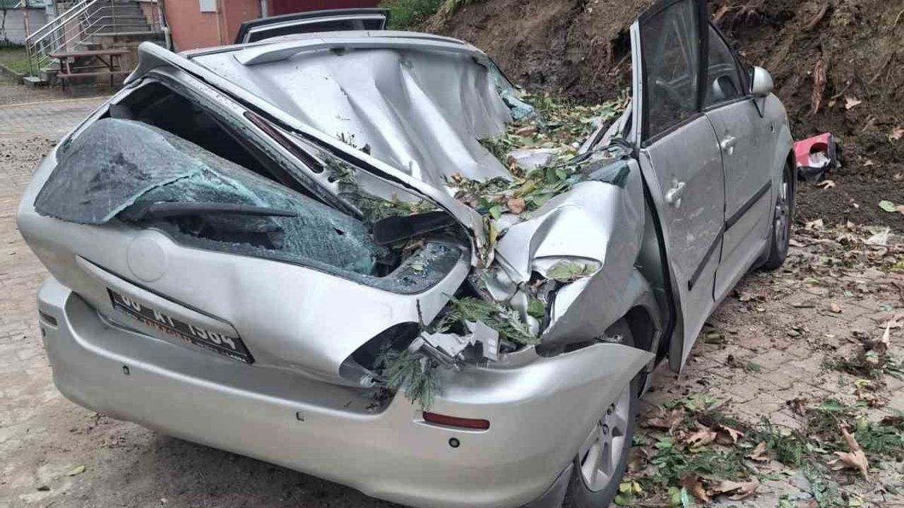 Giresun'da fırtına devirdi: Resmi araç kullanılamaz hale geldi