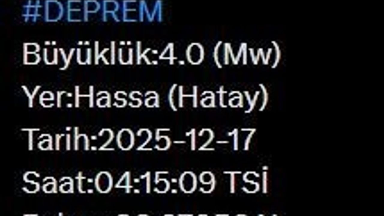 Hatay Hassa'da 4.0 büyüklüğünde deprem