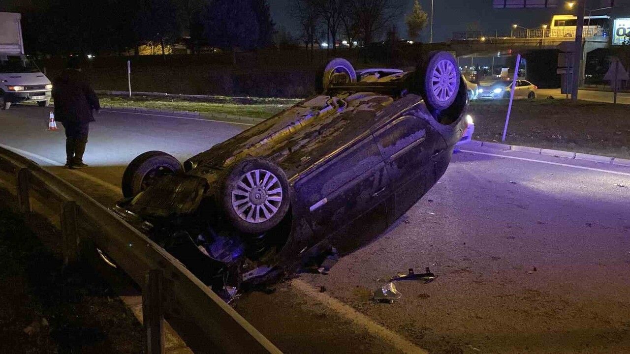 İnegöl'de otomobil takla attı: Sürücü hafif yaralandı