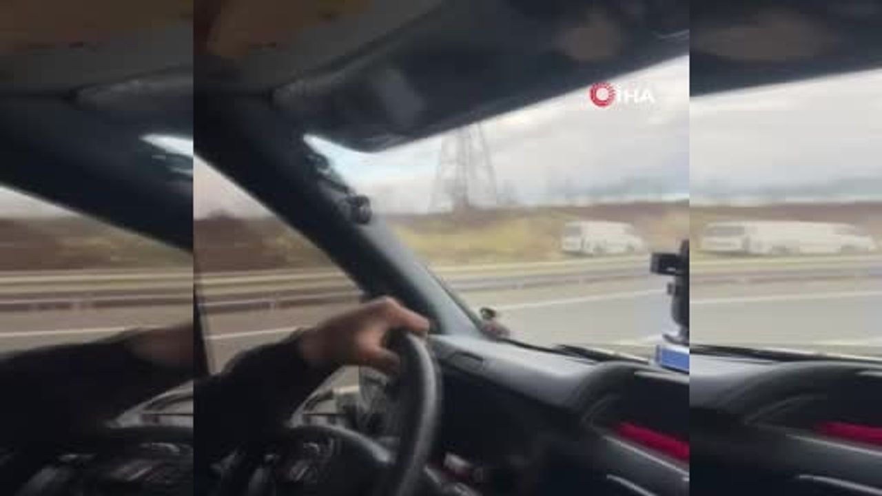 İstanbul Havalimanı yolunda ters yönde ilerleyen ticari araç kamerada