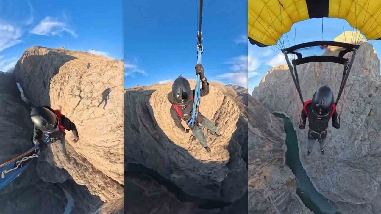 Karanlık Kanyon’da Nefes Kesen Base Jump Gösterisi