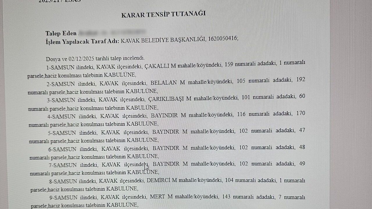 Kavak Belediyesi'ne Ait 10 Taşınmaza Mahkeme Haczi