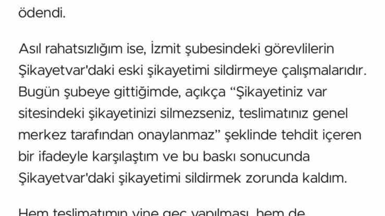 Kocaeli'de Katılım Evim müşterisi şikayetini sildirme tehdidiyle karşılaştığını açıkladı