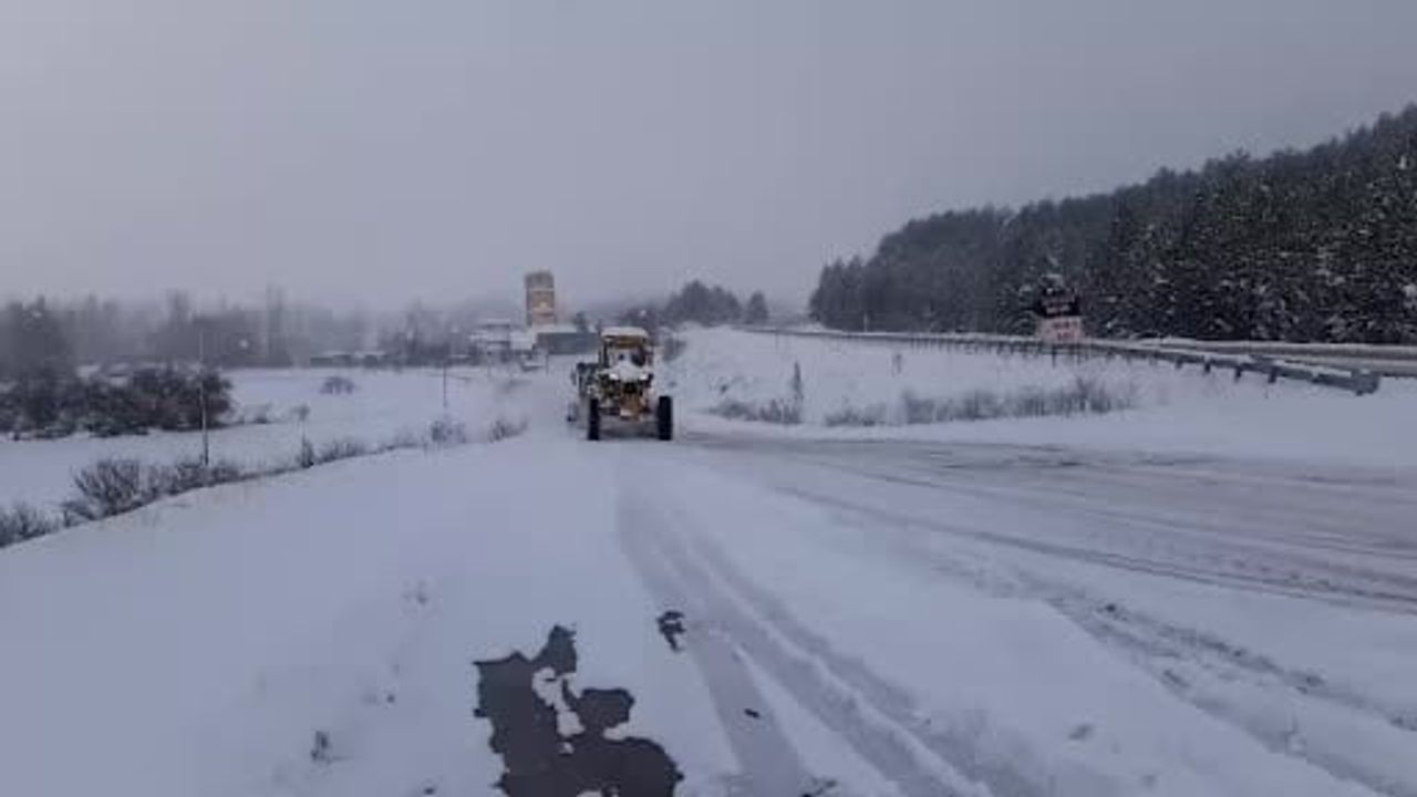 Mudurnu'da bir vatandaş kendi greyderiyle köy yollarını açıyor