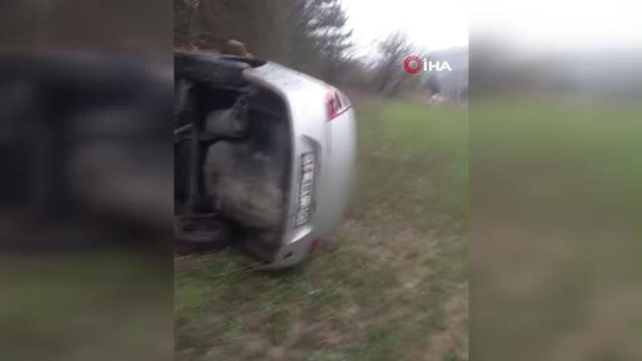 Mudurnu'da otomobil takla attı, metrelerce sürüklendi