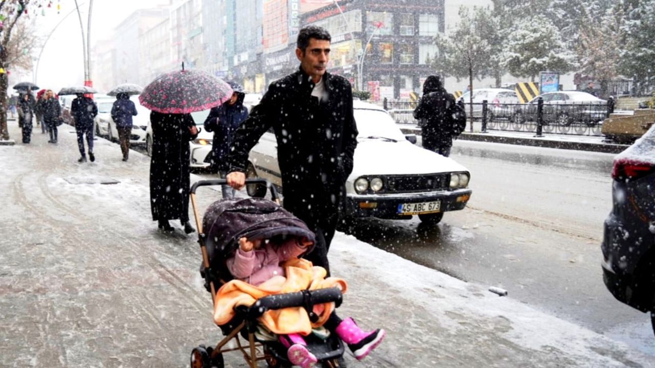 Muş'ta öğle saatlerinde başlayan yoğun kar hayatı olumsuz etkiledi