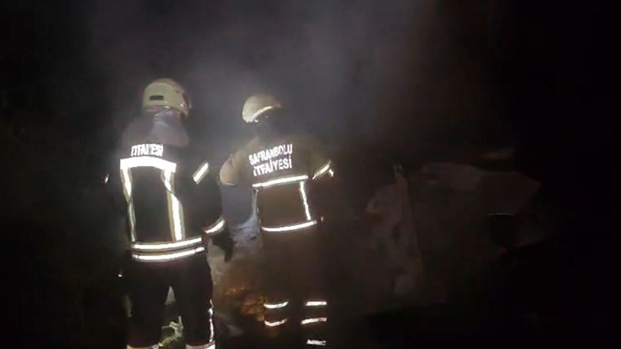 Safranbolu'da hafif ticari araç ağaca çarpıp alev aldı; sürücü hayatını kaybetti