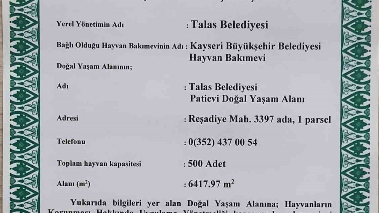 Talas Patievi: 500 can kapasiteli doğal yaşam alanı