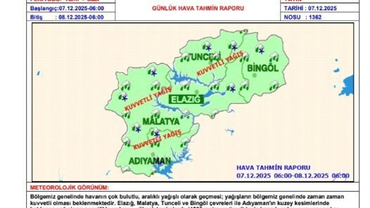 Tunceli’de Şiddetli Yağmur ve Fırtına: Meteorolojiden Uyarı