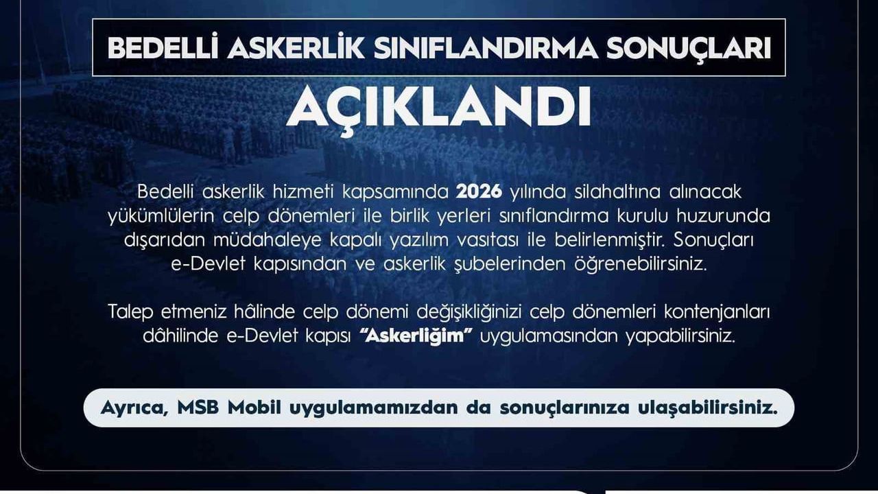 2026 Bedelli Askerlik Sınıflandırma Sonuçları Açıklandı