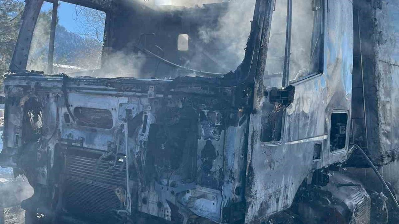 Adana-Pozantı Otoyolu'nda narenciye yüklü tır yanarak kullanılamaz hale geldi