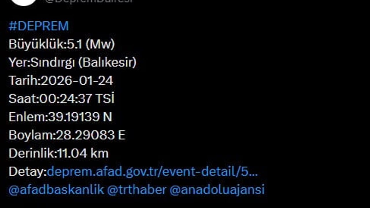 Balıkesir'de 5.1 Büyüklüğünde Deprem: Valilikten Açıklama