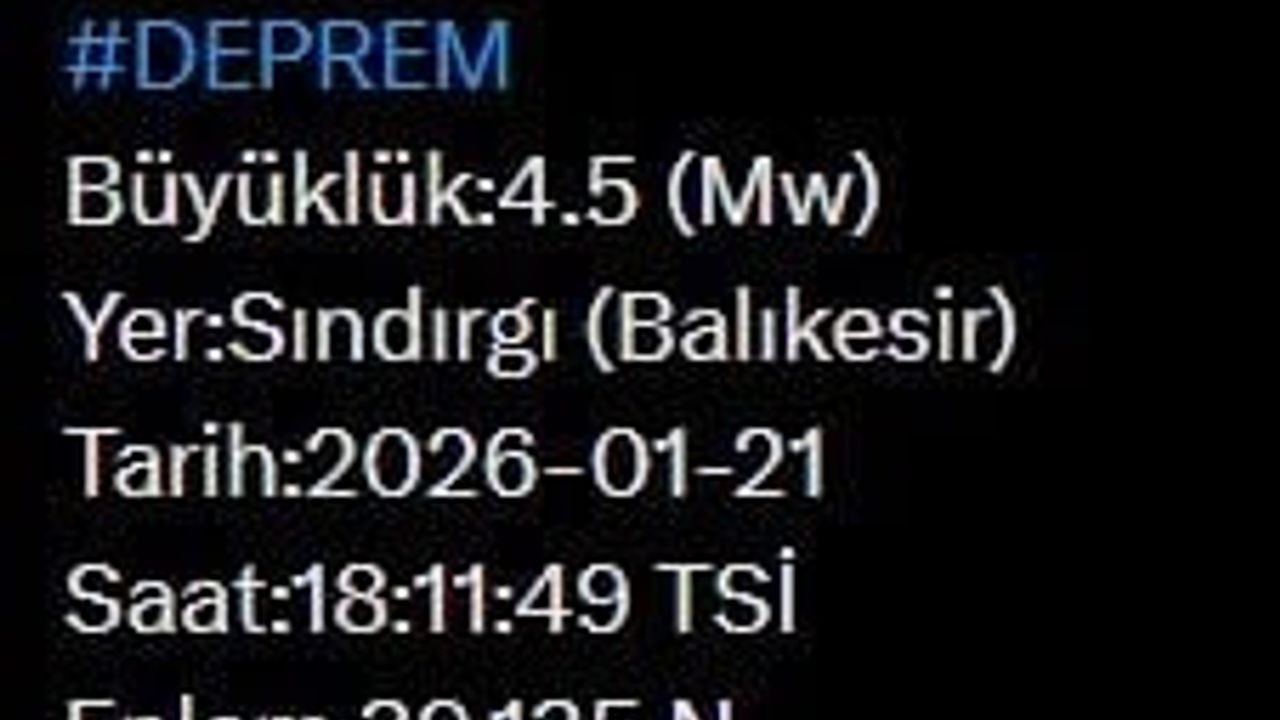 Balıkesir Sındırgı'da 4.5 büyüklüğünde deprem