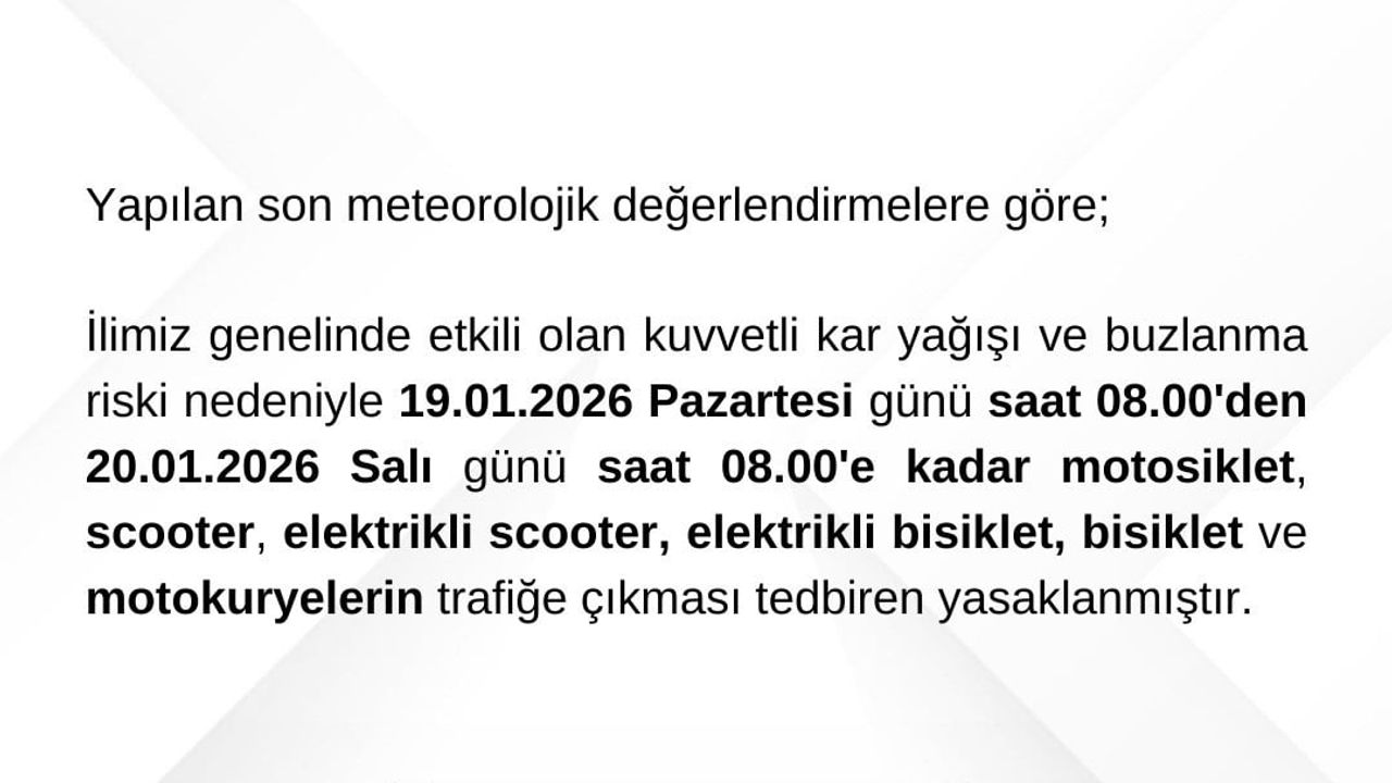 Bartın’da motosiklet, scooter ve bisikletlerle trafiğe çıkış geçici olarak yasaklandı
