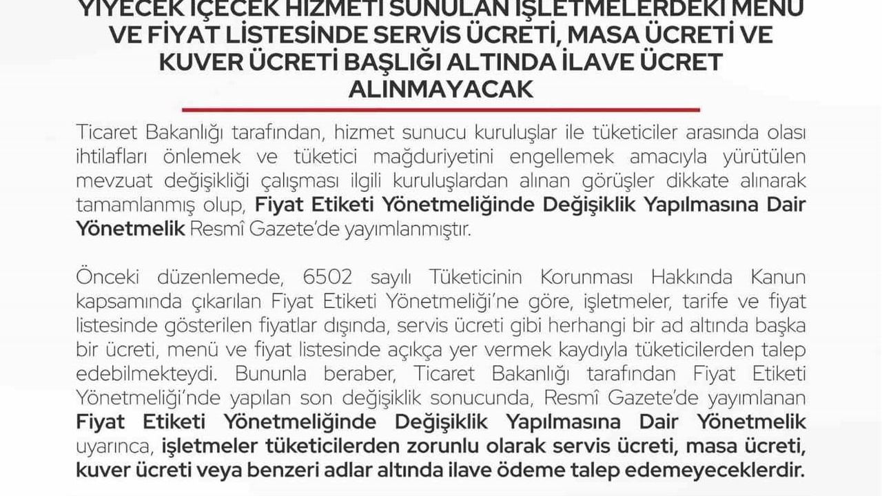 Bartın'da restoran ve kafelerde zorunlu ilave ücretlere son