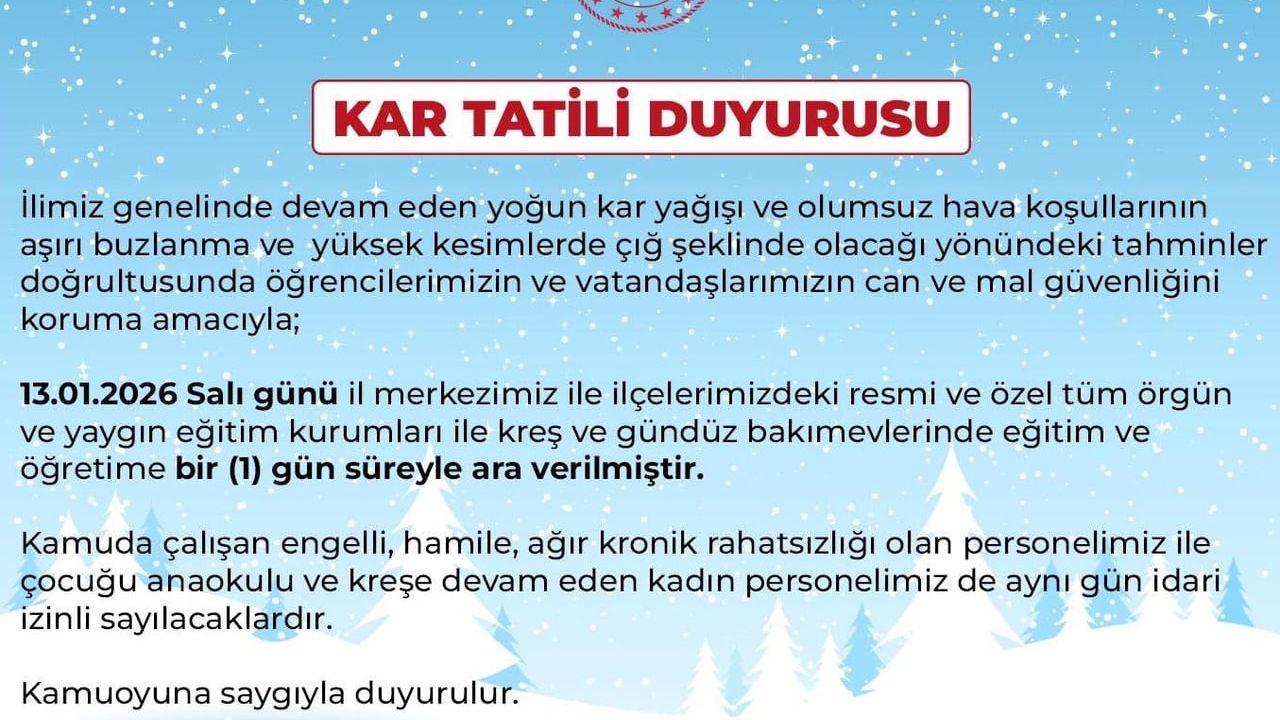 Bingöl'de 13.01.2026 Salı eğitime 1 gün ara